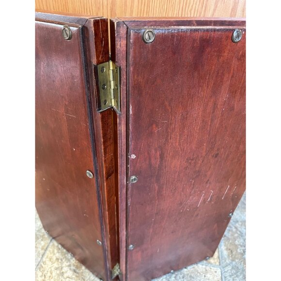 Antique Handmade Hand Carved Folding Wooden Mirror Perfect Symmetry Table Top 12 - Picture 5 of 10